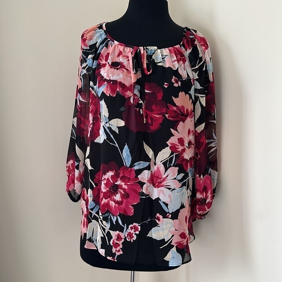 Alyx black with floral long sleeve blouse size large - Picture 2 of 9